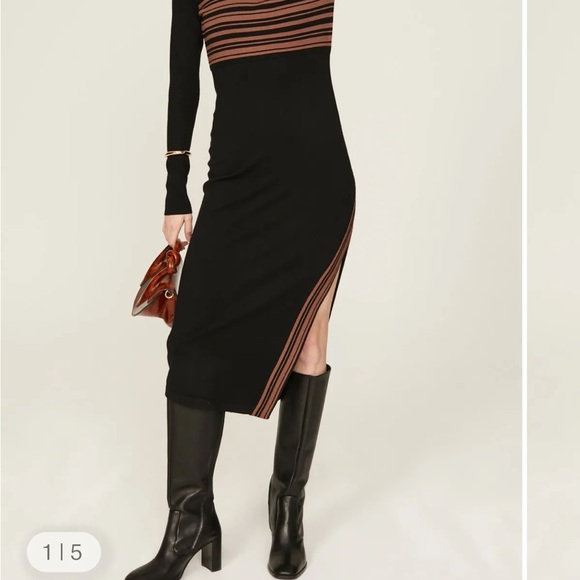 Elegant Black and Brown Striped Dress - Picture 4 of 4